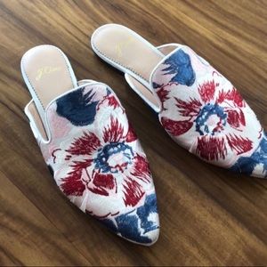 J Crew Embroidered Mules -EUC